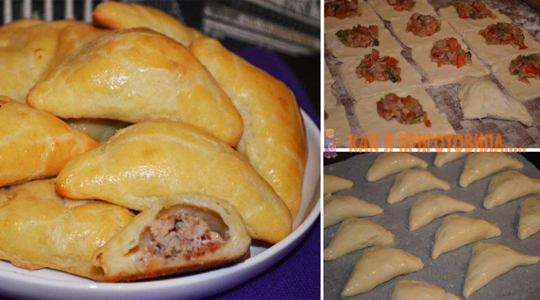 Конвертики с мясом из творожного теста. Ароматная выпечка с золотистой корочкой